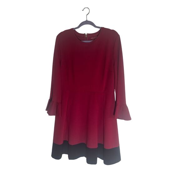 Kate Spade Women's XL Red Fit & Flare Dress Bell Sleeve Color Block Hem Elegant - Picture 3 of 13